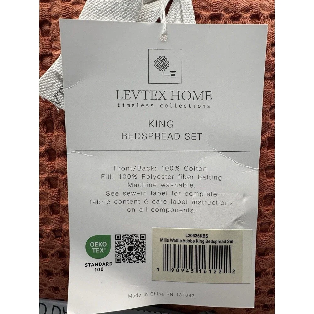 KING 3 Piece Levtex Home Mills Waffle Adobe Bedspread Set